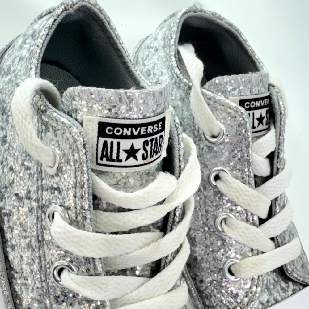 Converse All Star Low Glitter Sneakers Toddler Size 7 Silver Lace Up Walking - Picture 5 of 10